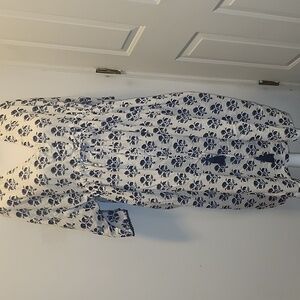 Pomegranate Cotton  Floral Print Popover Midi Dress